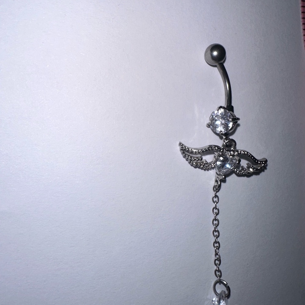 Elegant Silver Winged Dangle Belly Ring